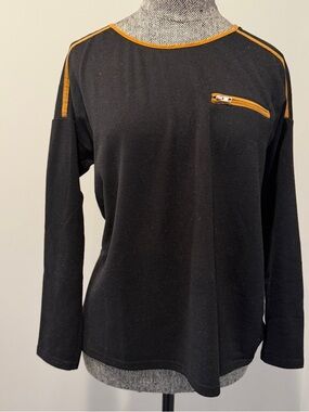Black Long Sleeve Top with Mustard Trim